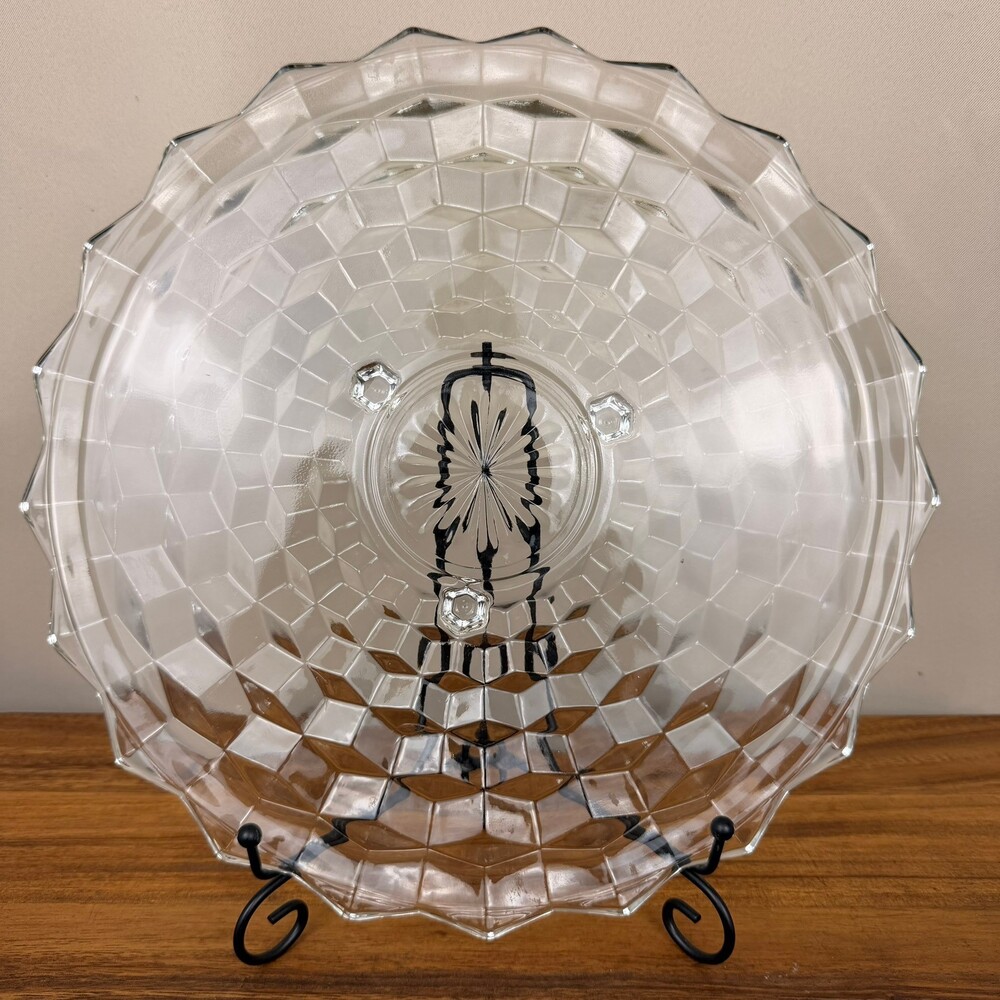Vintage Indiana Glass Whithall Cubist Clear Glass 3 Footed 12.5" Cake Plate